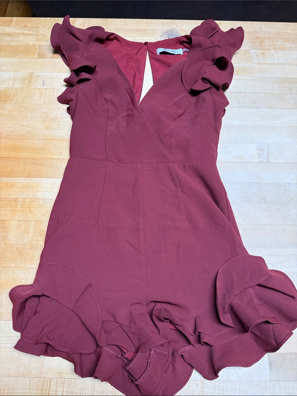 DO+BE Burgundy Ruffle V-Neck Romper